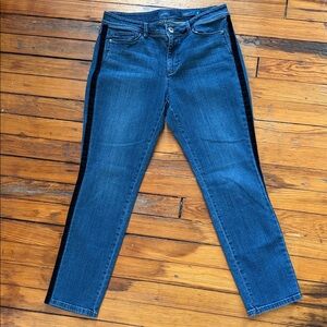 J. Jill Skinny Blue Jeans with Black Velvet Side Stripe